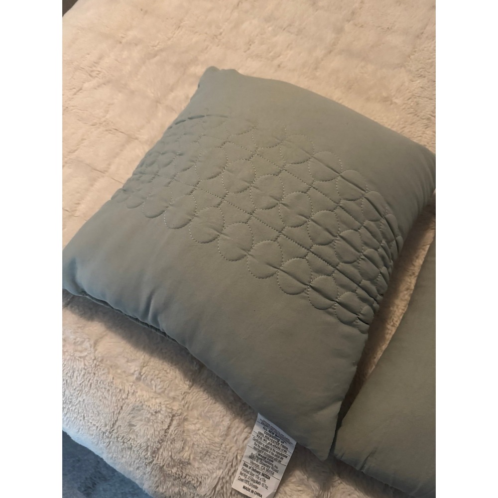 Sage Green Textured Throw Pillows Set Quilted Pleated Bedding Decor 2pc Bundle